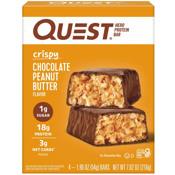Quest Crispy Chocolate Peanut Butter Hero Protein Bar,  4 PK