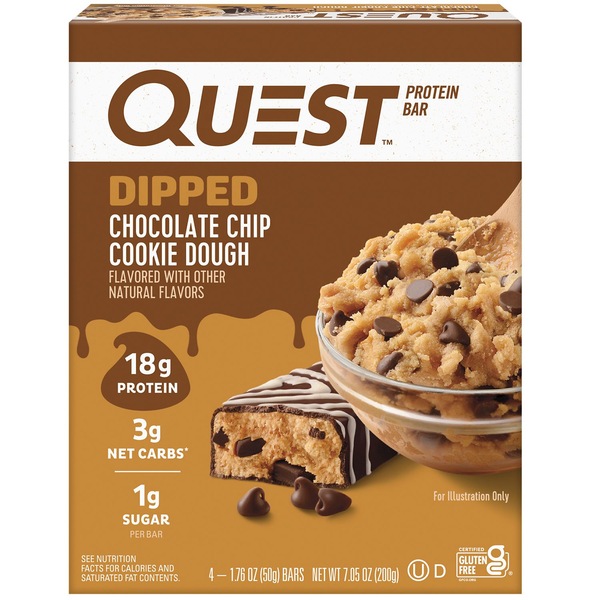 Quest Dipped Chocolate Chip Cookie Dough Protein Bar, 4 PK
