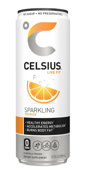 CELSIUS Sparkling Orange Fitness Drink, Zero Sugar, 12 OZ
