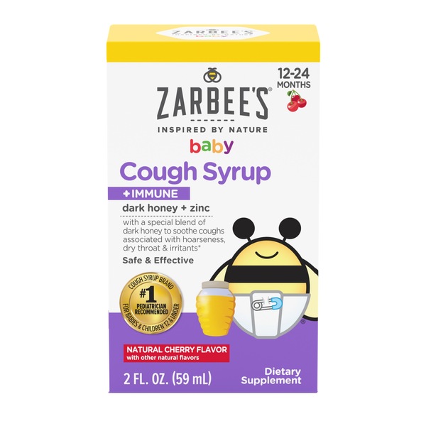 Zarbee's Naturals - Jarabe para la tos + immunoizador con miel para bebés, sabor Natural Cherry, 2 oz líquidas