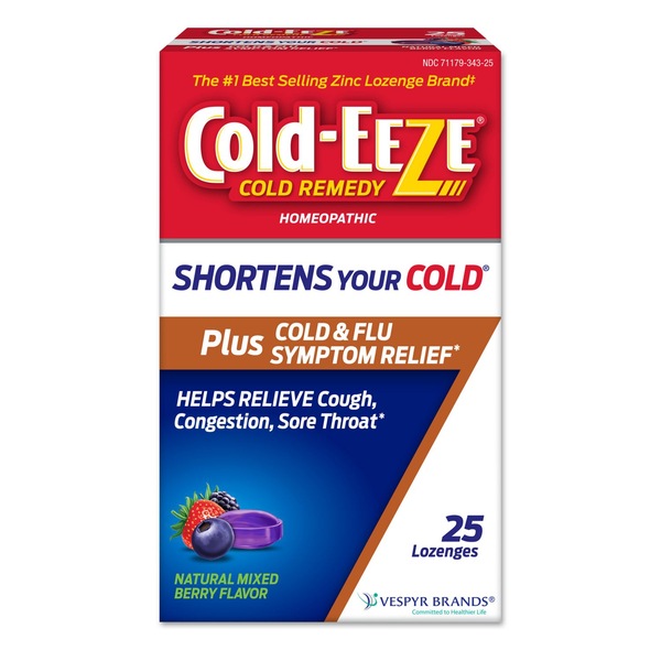 Cold-EEZE Homeopathic Plus Cold & Flu Relief Zinc Lonzenges, Mixed Berry, 25 CT