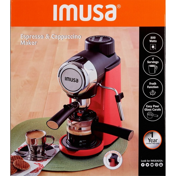 IMUSA Electric Epic Red Espresso and Cappuccino Maker, 4 CUP Pick Up