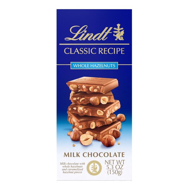 Lindt Classic Recipe Whole Hazelnut Milk Chocolate Candy Bar, 5.3 oz