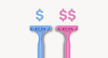 A pink and blue razor, with more dollar signs over a pink razor.