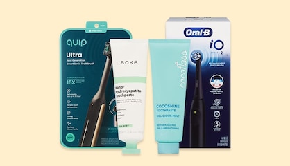 Four products, including a Quip electric toothbrush, Boka nanohydroxyapatite toothpaste and Cocofloss toothpaste.