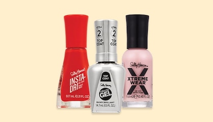 Three Sally Hansen products: Insta-Dri nail polish, Miracle Gel top coat and Xtreme Wear nail polish.