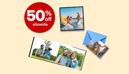 Up to 50% off sitewide for Photo products, including prints, magnets and greeting cards.