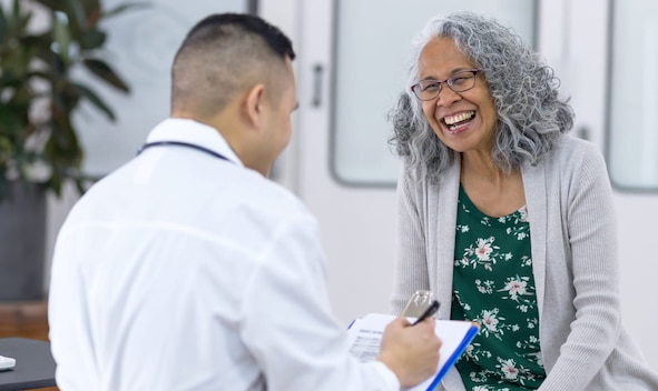 A person talks to a health care provider.