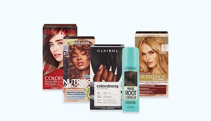 Five hair color products, including Revlon Color Stay, Garnier Nutrisse Ultra Color and Clairol Color Strong.